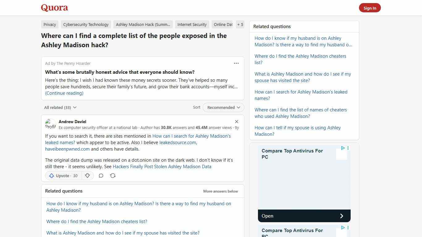 Where can I find a complete list of the people exposed in the Ashley Madison hack? - Quora