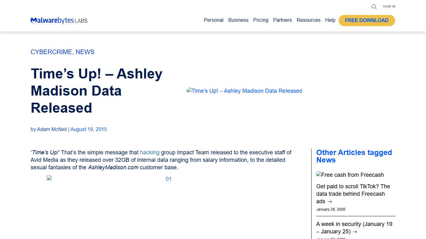 Time’s Up! – Ashley Madison Data Released Malwarebytes Labs